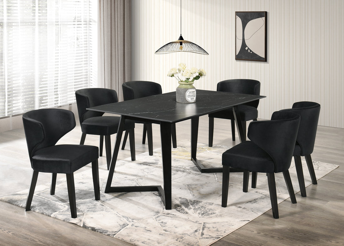 HAMILTON ONYX BLACK DINING TABLE + 6 CHAIR SET – Serra Furniture