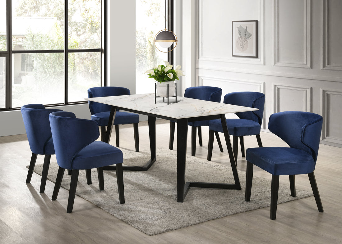 HAMILTON WHITE BLUE DINING TABLE CHAIR SET – Serra Furniture