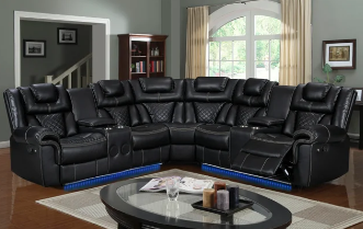 ALEXA2023 BLACK RECLINING SECTIONAL LIVING ROOM SET WITH LED LIGHTS