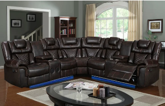 ALEXA2023 BROWN RECLINING SECTIONAL LIVING ROOM SET WITH LED LIGHTS