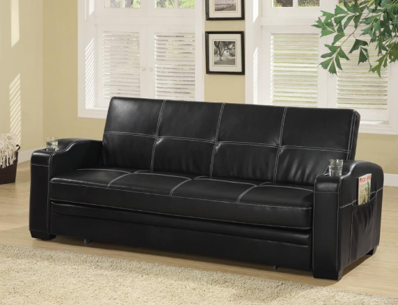 Leather futon with online cup holders