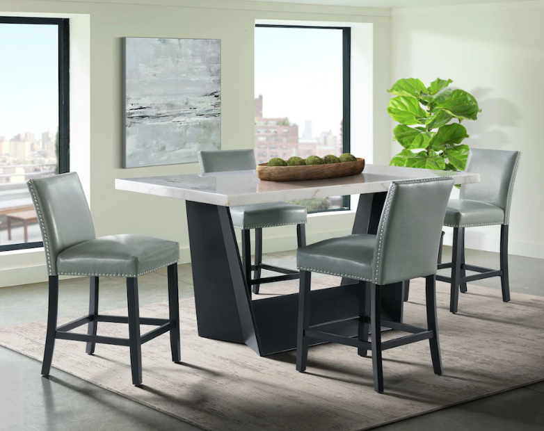 BECKLEY MARBLE COUNTER HEIGHT DINING SET TABLE CHAIRS – Serra