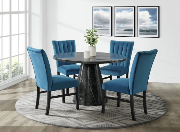 BELLINI (DARK) MARBLE ROUND DINING SET TABLE & 4 CHAIRS