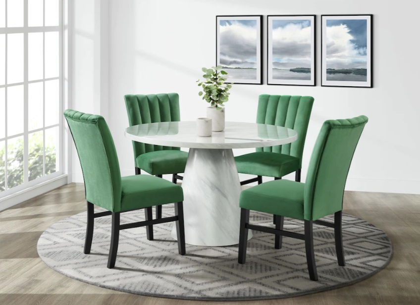 BELLINI MARBLE ROUND DINING SET TABLE CHAIRS – Serra Furniture