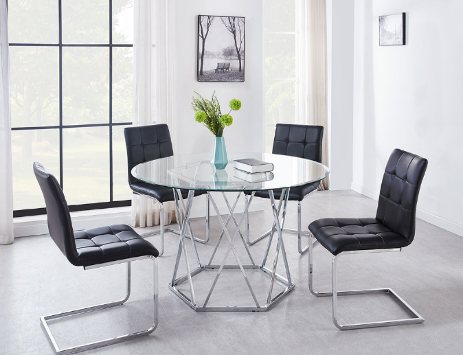 ED480SK GLASS ROUND TABLE CHAIRS DINING SET BLACK – Serra