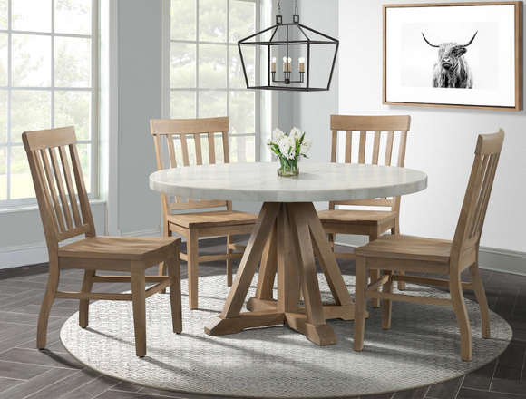 LAKEVIEW ROUND MARBLE DINING SET TABLE & 4 CHAIRS