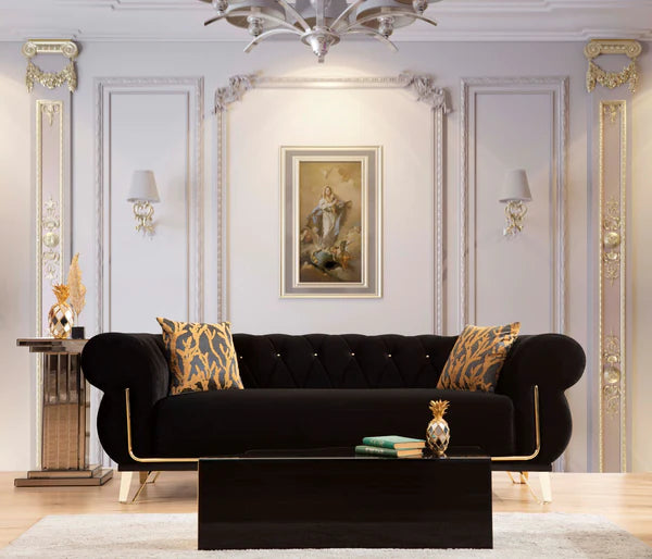 ROSY VELVET SOFA & LOVESEAT LIVING ROOM SET - BLACK – Serra Furniture