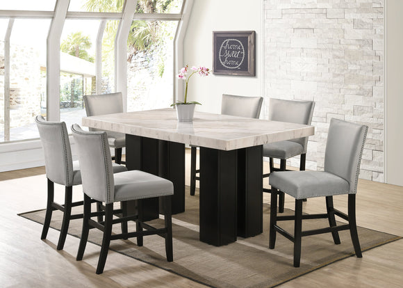 FINLEY GREY (GENUINE MARBLE)  COUNTER HEIGHT TABLE & 6 CHAIRS DINING SET