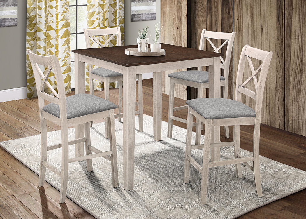 TAHOE - ANTIQUE WHITE PUB TABLE + 4 CHAIRS DINING SET – Serra