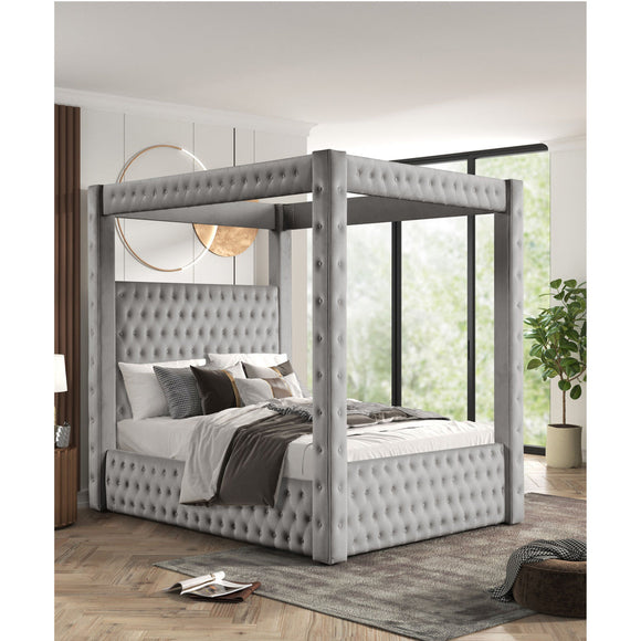 B8013 MANSION CANOPY KING / QUEEN SIZE  BED - GRAY