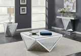 G722508 GUNILLA SOFA TABLE WITH TRIANGLE DETAILING - SILVER & MIRROR