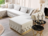 JESS - VELVET DOUBLE CHAISE SECTIONAL LIVING ROOM SET - IVORY