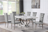 KERWIN MARBLE CHROME TABLE + 6 CHAIRS DINING SET - GREY