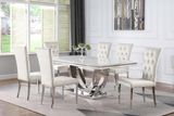 KERWIN MARBLE CHROME TABLE + 6 CHAIRS DINING SET - GREY
