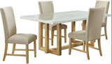 MORRIS MARBLE TOP DINING TABLE & 6 CHAIRS SET - NATURAL