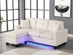 MESSI WHITE PU REVERSIBLE SECTIONAL WITH LED LIGHTS & USB PORT