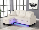 MESSI BLACK PU REVERSIBLE SECTIONAL WITH LED LIGHTS & USB PORT
