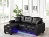 MESSI BLACK PU REVERSIBLE SECTIONAL WITH LED LIGHTS & USB PORT