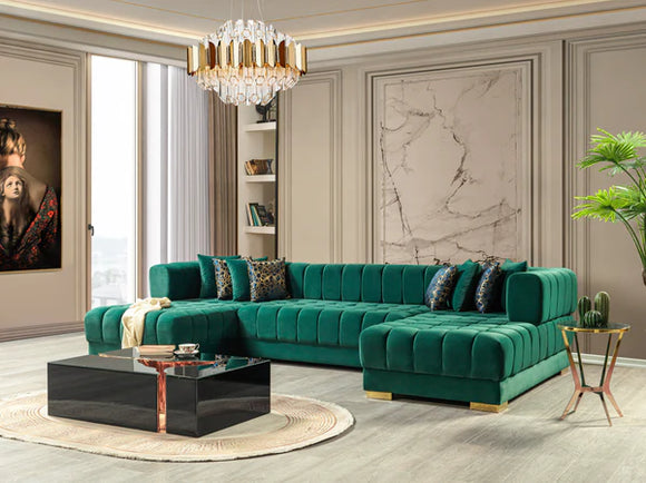 ARIANA - VELVET DOUBLE CHAISE SECTIONAL - GREEN