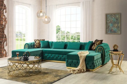 JESS - VELVET DOUBLE CHAISE SECTIONAL LIVING ROOM SET - GREEN JESS - VELVET DOUBLE CHAISE SECTIONAL LIVING ROOM SET - GREEN