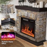 WALEAF 36 INCH FREESTANDING STONE FIREPLACE HEATER TV STAND WITH REMOTE CONTROL