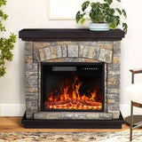 WALEAF 36 INCH FREESTANDING STONE FIREPLACE HEATER TV STAND WITH REMOTE CONTROL