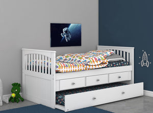 0235-TW MISSION 3 DRAWERS BED WITH TRUNDLE - WHITE