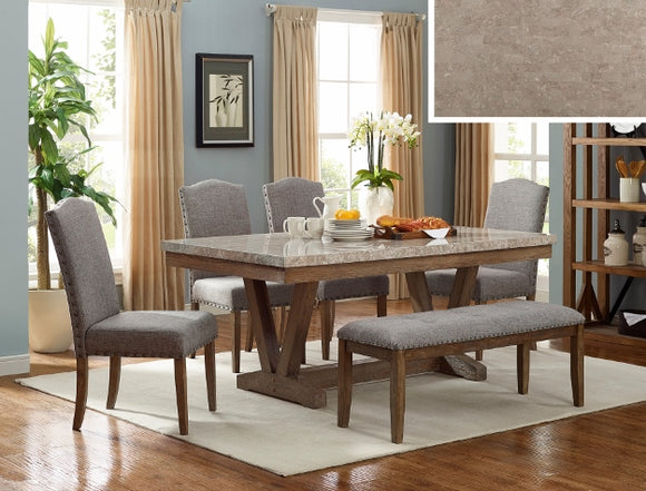 1211-6P VESPER MARBLE DINING SET WITH BENCH