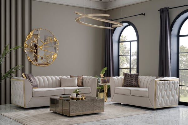 DREAM SOFA LOVESEAT VELVET LIVING ROOM SET IVORY