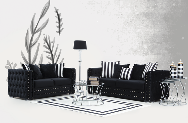 MOSBY BLACK VELVET SOFA LOVESEAT