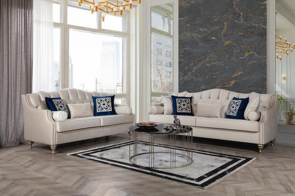 Velvet Fabric White Tufted Sofa Set LOTUS SOFA LOVESEAT