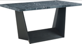 BECKLEY (DARK) MARBLE COUNTER HEIGHT DINING SET TABLE & 6 PU CHAIRS - GREY