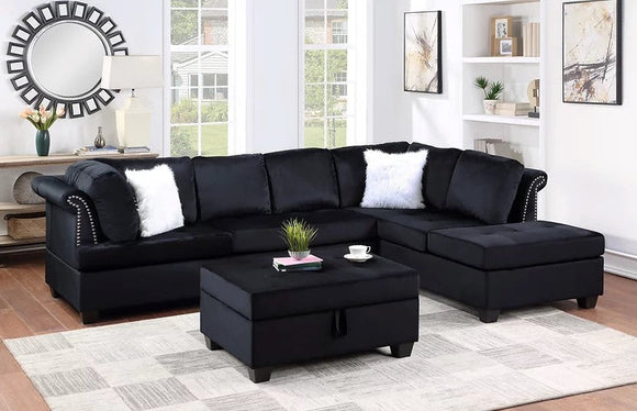 S5151 AVA 3PCS SECTIONAL LIVING ROOM SET WITH OTTOMAN - BLACK