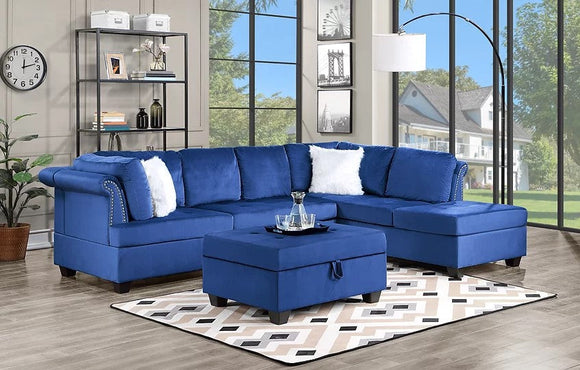 S5151 AVA 3PCS SECTIONAL LIVING ROOM SET WITH OTTOMAN - BLUE