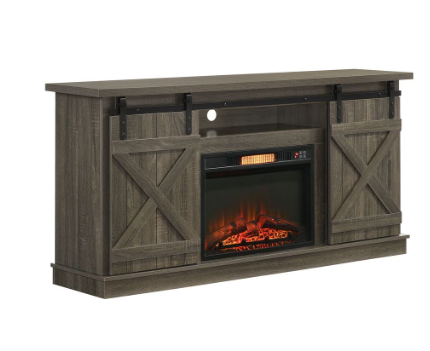BRICE 64 INCH TV STAND WITH ELECTRIC FIREPLACE - BROWN