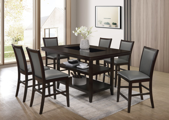 CONDOR - ESPRESSO & GRAY COUNTER HEIGHT DINING TABLE & 6 CHAIRS