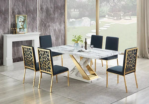 D610 VIVA MIMI TABLE & 6 CHAIRS DINING SET - BLACK & GOLD