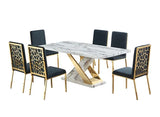 D610 VIVA MIMI TABLE & 6 CHAIRS DINING SET - BLACK & GOLD