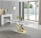 D610 VIVA MIMI TABLE & 6 CHAIRS DINING SET - WHITE & GOLD