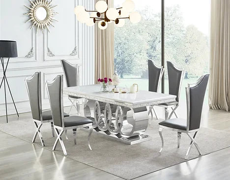 D620 GIOVANNI QUEEN TABLE & 6 CHAIRS DINING SET - GREY