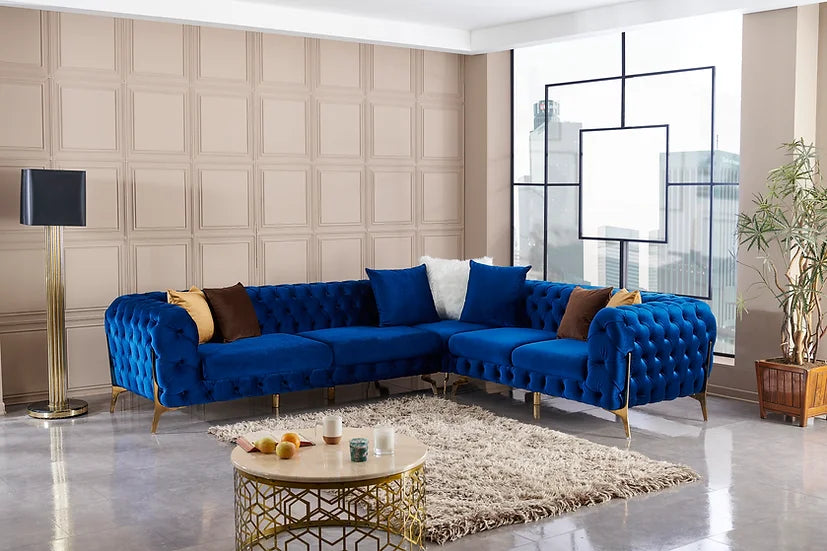 S6010 ROMA SECTIONAL VELVET LIVING ROOM SET - BLUE – Serra Furniture
