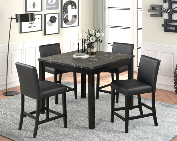 DIOR - OYNX PUB TABLE + 4 BLACK PU CHAIRS DINING SET