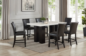 FINLEY BLACK PU (GENUINE MARBLE)  COUNTER HEIGHT TABLE & 6 CHAIRS DINING SET