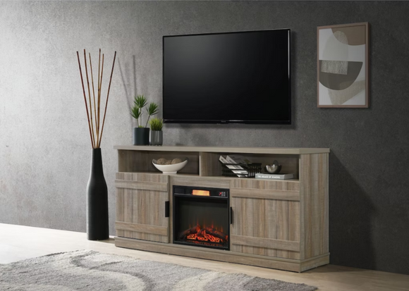 HAYWARD 75 INCH TV STAND WITH ELECTRIC FIREPLACE - BROWN/GREY