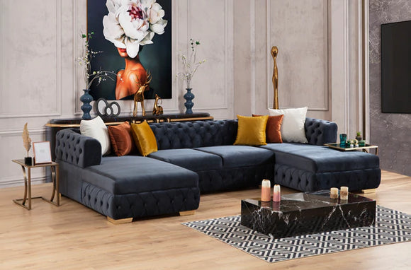 MATILDA - VELVET DOUBLE CHAISE SECTIONAL - CHARCOAL