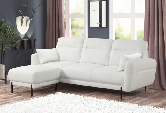 LILY FUR SECTIONAL LIVING ROOM SET WITH OTTOMAN - WHITE