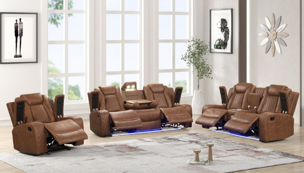 シールド　THE LIFE FORCE TRIO 『LIVING ROOM』 Pueblo Coffee Fabric/Leatherette 3-Piece Reclining Living Room Set