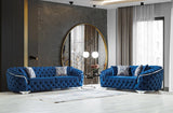 LUPINO SOFA & LOVESEAT VELVET LIVING ROOM SET - BLUE