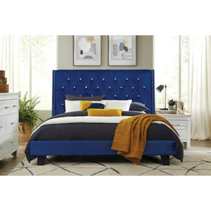 SH283BLU - VELVET PLATFORM BED - BLUE