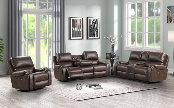 Gray leather reclining living room online set